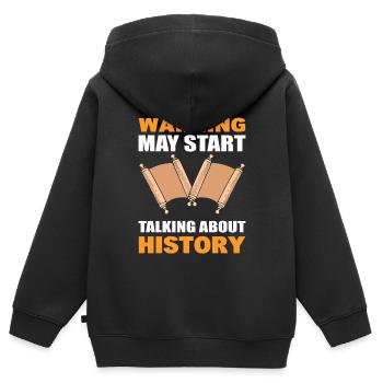 Warning May Start Talking About History - Kinder Premium Organic Zip Hoodie - Schwarz - Hinten - AI Model Kid Male (0cm)