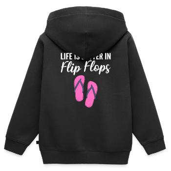 Life Is Better In Flip Flops Flip Flops Verkäufer - Kinder Premium Organic Zip Hoodie - Schwarz - Hinten - AI Model Kid Male (0cm)