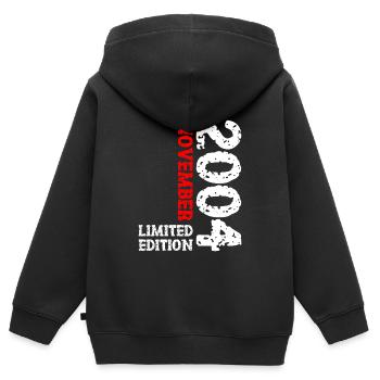 2004 November Limited Edition 19. Geburtstag Deko - Kinder Premium Organic Zip Hoodie - Schwarz - Hinten - AI Model Kid Male (0cm)