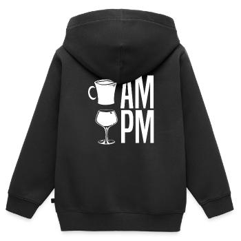 Café Café Café Vin Am Pm - Sweat Premium à capuche zippé enfant bio - noir - Dos - AI Model Kid Male (0cm)