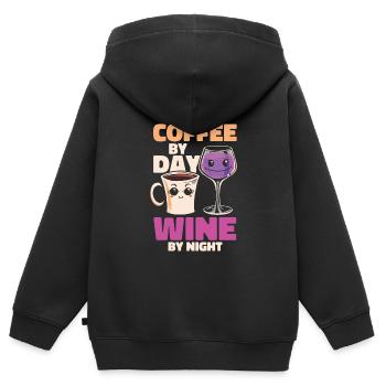 Café Café Lustig Café Vin - Sweat Premium à capuche zippé enfant bio - noir - Dos - AI Model Kid Male (0cm)