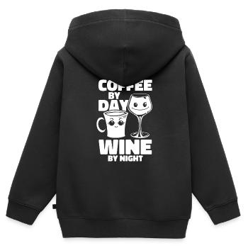 Café Café Witzig Café Vin - Sweat Premium à capuche zippé enfant bio - noir - Dos - AI Model Kid Male (0cm)