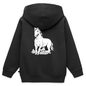 Pferd Reitsport - Kinder Premium Organic Zip Hoodie - Schwarz - Hinten - AI Model Kid Male (0cm)
