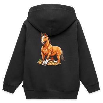 Pferd Reitsport - Kinder Premium Organic Zip Hoodie - Schwarz - Hinten - AI Model Kid Male (0cm)