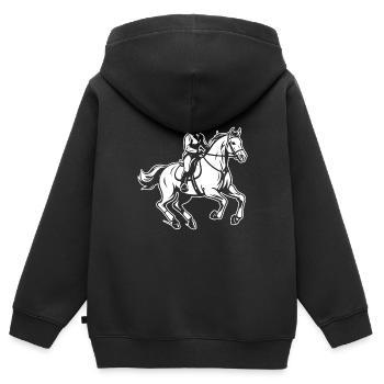 Pferd Reitsport - Kinder Premium Organic Zip Hoodie - Schwarz - Hinten - AI Model Kid Male (0cm)