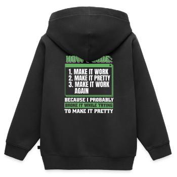 Développeur, Codeur, Programmeur - Sweat Premium à capuche zippé enfant bio - noir - Dos - AI Model Kid Male (0cm)