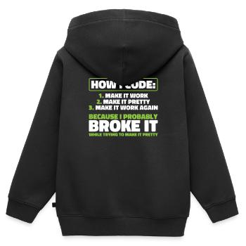 Développeur, Codeur, Programmeur - Sweat Premium à capuche zippé enfant bio - noir - Dos - AI Model Kid Male (0cm)