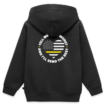 Centre d'opérations du centre de contrôle des appels d'urgence - Sweat Premium à capuche zippé enfant bio - noir - Dos - AI Model Kid Male (0cm)
