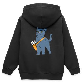 Postbotenkatze Briefträger - Kinder Premium Organic Zip Hoodie - Schwarz - Hinten - AI Model Kid Male (0cm)