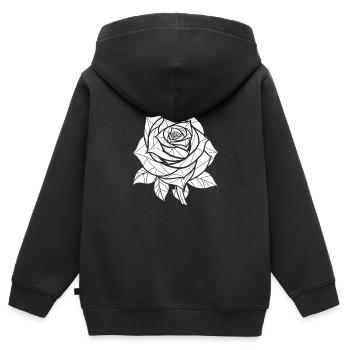 Rose rouge Goth - Sweat Premium à capuche zippé enfant bio - noir - Dos - AI Model Kid Male (0cm)