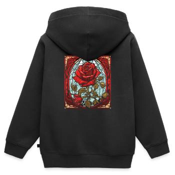 Rote Rose Goth - Kinder Premium Organic Zip Hoodie - Schwarz - Hinten - AI Model Kid Male (0cm)