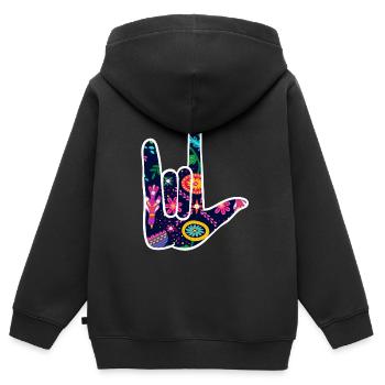 Ich liebe dich Gebärdensprache Slp - Kinder Premium Organic Zip Hoodie - Schwarz - Hinten - AI Model Kid Male (0cm)