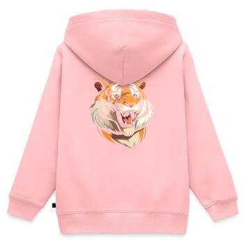 Tiger Lächelnd - Kinder Premium Organic Zip Hoodie - Rosa - Hinten - AI Model Kid Female (0cm)