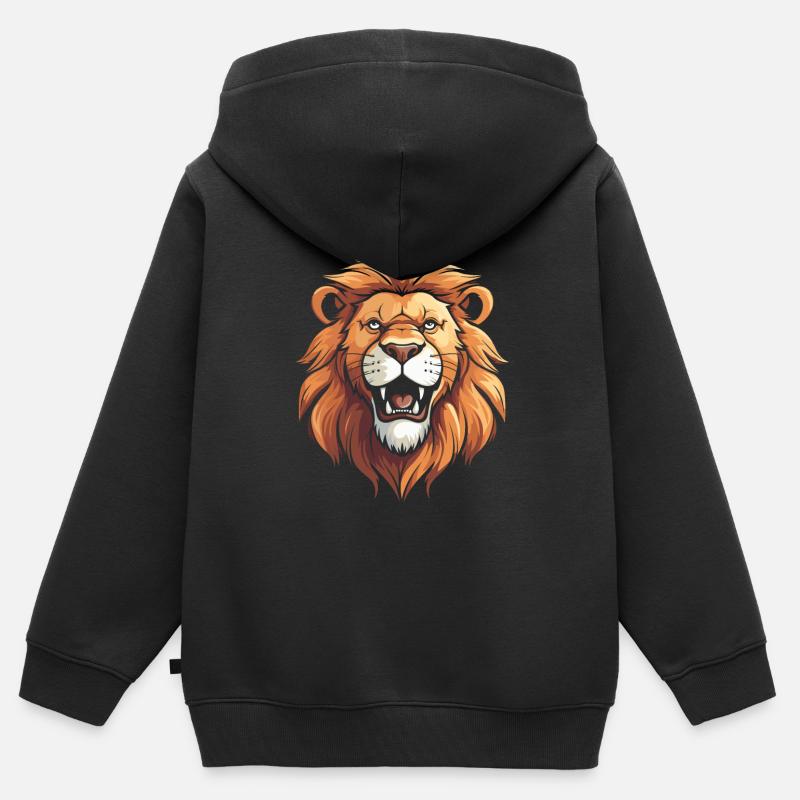 Lion souriant - Sweat Premium à capuche zippé enfant bio - noir