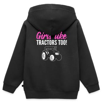 Girls Like Tractors Too! Landwirte - Kinder Premium Organic Zip Hoodie - Schwarz - Hinten - AI Model Kid Male (0cm)