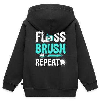 Floss Brush Repeat Zahnarzthelferin - Kinder Premium Organic Zip Hoodie - Schwarz - Hinten - AI Model Kid Male (0cm)