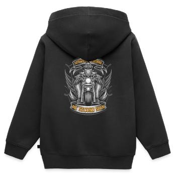 Moto Motard Motard - Sweat Premium à capuche zippé enfant bio - noir - Dos - AI Model Kid Male (0cm)