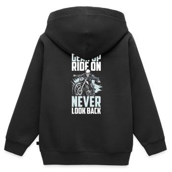 Moto Motard Motard - Sweat Premium à capuche zippé enfant bio - noir - Dos - AI Model Kid Male (0cm)
