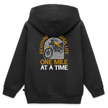 Moto Motard Motard - Sweat Premium à capuche zippé enfant bio - noir - Dos - AI Model Kid Male (0cm)