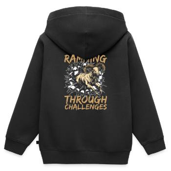 Bélier Animal Bélier - Sweat Premium à capuche zippé enfant bio - noir - Dos - AI Model Kid Male (0cm)