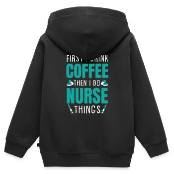 Caféine infirmière - Sweat Premium à capuche zippé enfant bio - noir - Dos - AI Model Kid Male (0cm)