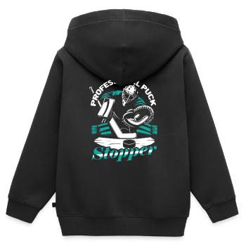 Eishockey Torwart Torwart Puck Hockey Puck - Kinder Premium Organic Zip Hoodie - Schwarz - Hinten - AI Model Kid Male (0cm)