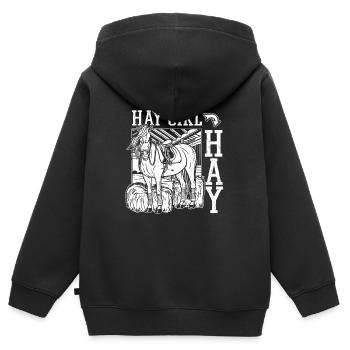Pferd Reitsport - Kinder Premium Organic Zip Hoodie - Schwarz - Hinten - AI Model Kid Male (0cm)