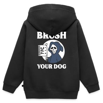 Brush Your Dog Pflegetechniker - Kinder Premium Organic Zip Hoodie - Schwarz - Hinten - AI Model Kid Male (0cm)