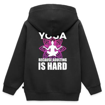 Lustiges Yoga Fitnesstrainer - Kinder Premium Organic Zip Hoodie - Schwarz - Hinten - AI Model Kid Male (0cm)