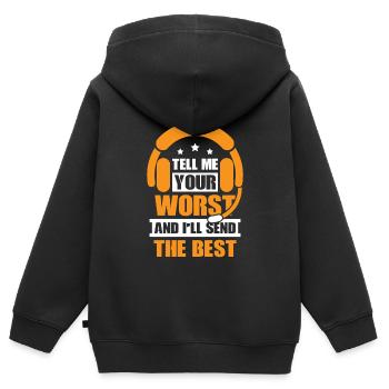 Centre d’opérations du centre de contrôle des appels d’urgence - Sweat Premium à capuche zippé enfant bio - noir - Dos - AI Model Kid Male (0cm)