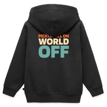 Pickleball Pickleball sur World Off - Sweat Premium à capuche zippé enfant bio - noir - Dos - AI Model Kid Male (0cm)