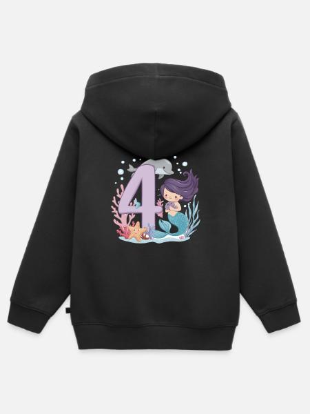 4e Verjaardag Meisje 4 Jaar Zeemeermin Partij - Kinder Premium zip hoodie biologisch - zwart