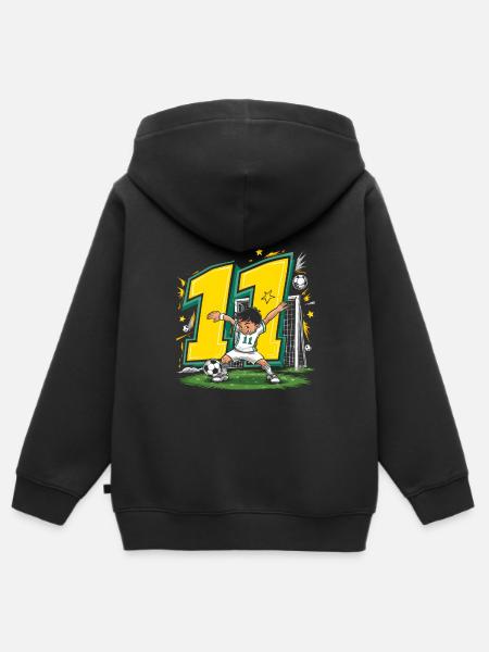 11 ° Compleanno 11 Anni Calcio Giocatore di calcio - Felpa Premium con cappuccio con zip bambino bio - nero