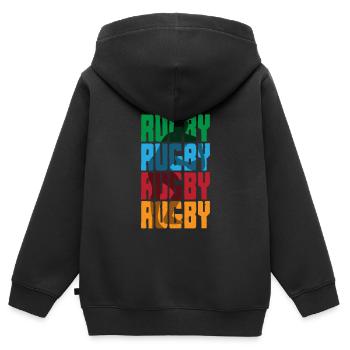 Rugby Rugby Rugby Rugby in Bunt - Kinder Premium Organic Zip Hoodie - Schwarz - Hinten - AI Model Kid Male (0cm)
