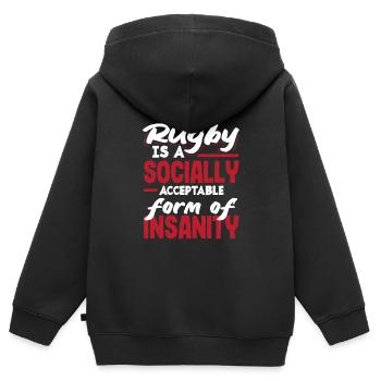Rugby Ist Eine Gesellschaftlich Akzeptierte Form - Kinder Premium Organic Zip Hoodie - Schwarz - Hinten - AI Model Kid Male (0cm)