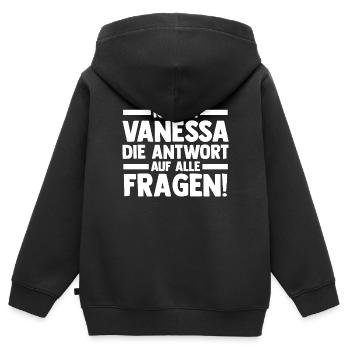 Vorname Einhorn Vanessa - Kinder Premium Organic Zip Hoodie - Schwarz - Hinten - AI Model Kid Male (0cm)