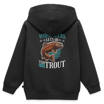 Pêcheur de truite - Sweat Premium à capuche zippé enfant bio - noir - Dos - AI Model Kid Male (0cm)