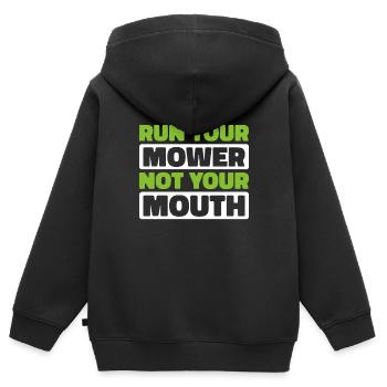 Lawn mower mowing - Kids Premium Organic Zip-up Hoodie - black - Back - AI Model Kid Male (0cm)