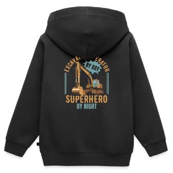Opérateur d’excavatrice - Sweat Premium à capuche zippé enfant bio - noir - Dos - AI Model Kid Male (0cm)