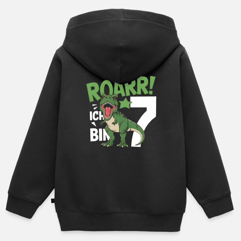 7ème anniversaire 7 ans Dino Dinosaur Fan - Sweat Premium à capuche zippé enfant bio - noir