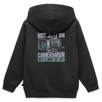 Kameramann - Kinder Premium Organic Zip Hoodie - Schwarz - Hinten - AI Model Kid Male (0cm)