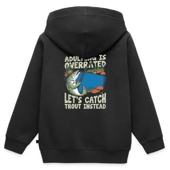 Pêcheur de truite - Sweat Premium à capuche zippé enfant bio - noir - Dos - AI Model Kid Male (0cm)