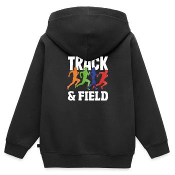 Athlètes d’athlétisme - Sweat Premium à capuche zippé enfant bio - noir - Dos - AI Model Kid Male (0cm)
