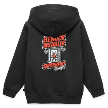 Installateur d’ascenseur - Sweat Premium à capuche zippé enfant bio - noir - Dos - AI Model Kid Male (0cm)