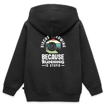Lancer du disque Athlète Cadeau d’athlète - Sweat Premium à capuche zippé enfant bio - noir - Dos - AI Model Kid Male (0cm)