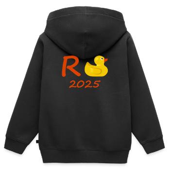 Canard Pension 2025 Pension Retraite Grand-père Mamie Retraité - Sweat Premium à capuche zippé enfant bio - noir - Dos - AI Model Kid Male (0cm)
