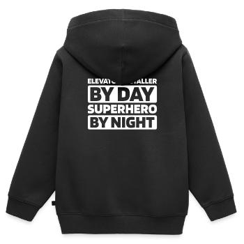 Installateur d’ascenseur - Sweat Premium à capuche zippé enfant bio - noir - Dos - AI Model Kid Male (0cm)