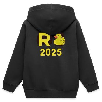 Canard Pension 2025 Pension Retraite Grand-père Mamie Retraité - Sweat Premium à capuche zippé enfant bio - noir - Dos - AI Model Kid Male (0cm)