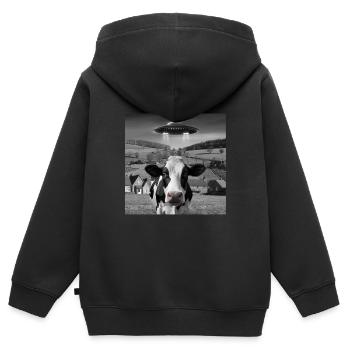 Alien-Begegnung Kuh Selfie - Kinder Premium Organic Zip Hoodie - Schwarz - Hinten - AI Model Kid Male (0cm)