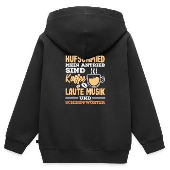 Hufschmied Kaffee Musik Schimpfwörter Antrieb - Kinder Premium Organic Zip Hoodie - Schwarz - Hinten - AI Model Kid Male (0cm)